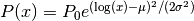 P(x) = P_0 e^{(\log(x) - \mu)^2/(2\sigma^2)}