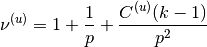\nu^{(u)} = 1 + \frac{1}{p} + \frac{C^{(u)} (k - 1)}{p^2}