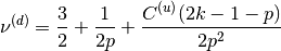 \nu^{(d)} = \frac{3}{2} + \frac{1}{2p} +
            \frac{C^{(u)} (2k - 1 - p)}{2p^2}