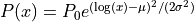 P(x) = P_0 e^{(\log(x) - \mu)^2/(2\sigma^2)}